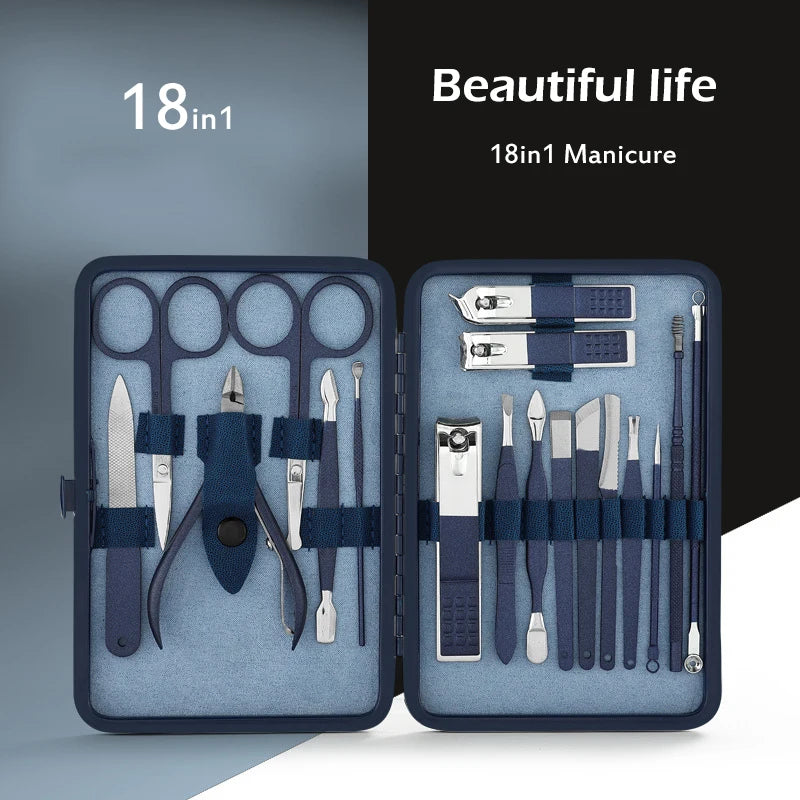 Manicure Set Color Contrast sets Nail Clippers Cutter Tools nails care 18in1 Care Line CARELINE SHOP LLC