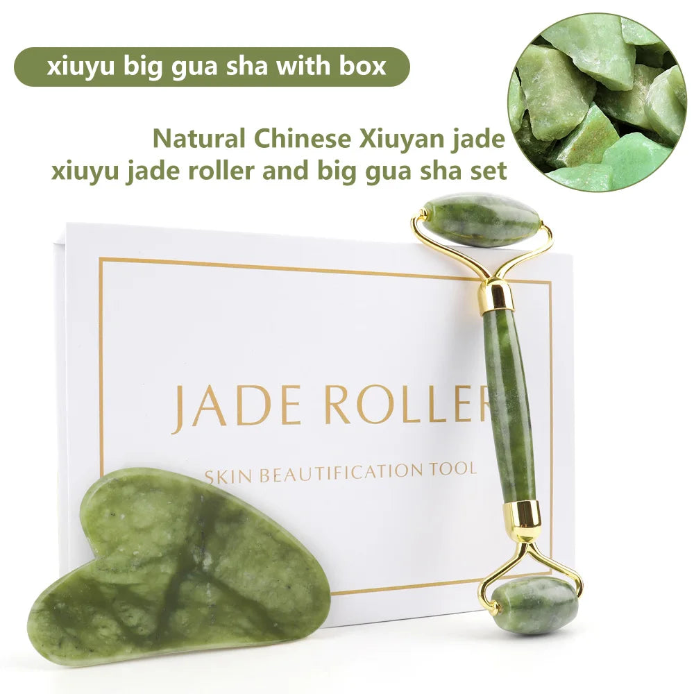 Natural Rose Quartz Jade Roller Gua Sha Set malkeup tool xiuyu set B withbox Care Line CARELINE SHOP LLC