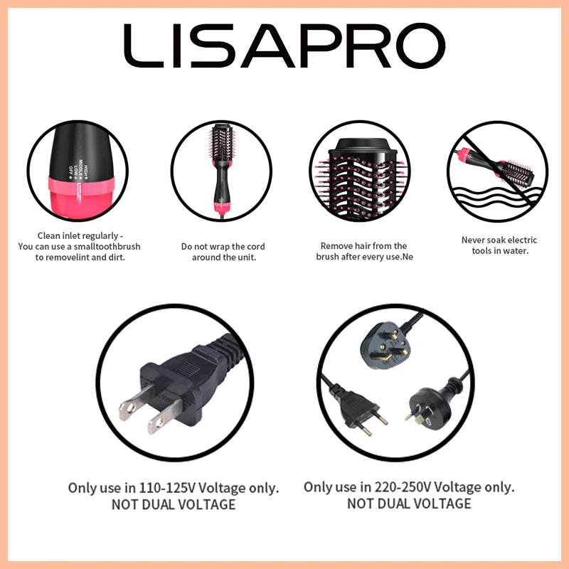 LISAPRO 3 IN 1 Hot Air Brush 1000W Hair Dryers hair care Care Line CARELINE SHOP LLC